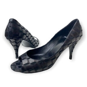 Pierre Hardy  Black Suede & Silver Metallic Peep Toe Heels